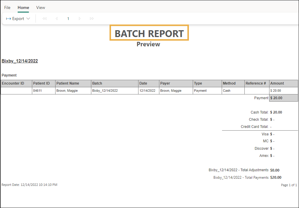 Example of a users Batch Report